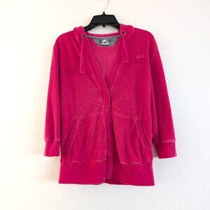 NIKE Jacket Womens XL Pink Terry Cloth Snap Hooded Pocket 3/4 Sleeves Athleisure